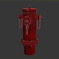 Red Fire Hydrant On Building Exterior With Chain And Bolt Details
