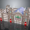 Gothic Style Stone Building With Tower Spires Blue Roof Stained Glass Windows And Red Doors