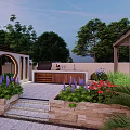 Japanese Garden Landscape With Stone Stepping Path Maple Trees And Stone Lanterns