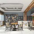 Hotel Public Lounge Area With Modern Design Wooden Accents Bookshelves And Marble Flooring