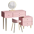 White Dressing Table With Gold Legs Round Mirror Drawers And Matching Stool