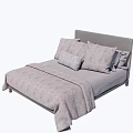 Modern Minimalist Gray Upholstered Double Bed with Soft Pillows and Cozy Blanket
