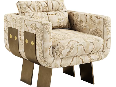 Elegant Modern Single Sofa with Leopard Print Fabric Metal Armrests and Legs 3d model