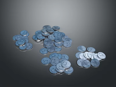 Scattered Shiny Metallic Coins As Daily Living Essentials With Various Sizes And Surface 3d model