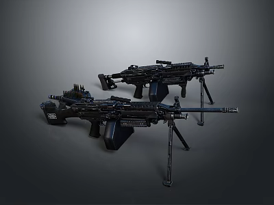 Advanced Modern Military Machine Guns With Bipod Stands And Tactical Accessories 3d model