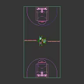 Indoor Basketball Court Design With Wooden Floor Double Hoops And Green Painted Areas