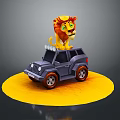 Toy Jeep With Lion Figurine On Top Standing On Yellow Base