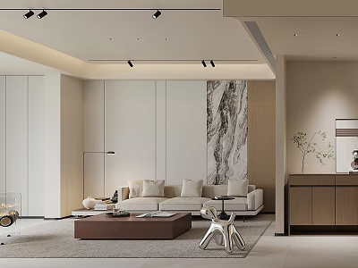 Modern Living Room Interior Design With Sofa Coffee Table And Marble Wall Art 3d model
