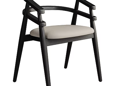 Modern Dining Chair With Black Wooden Frame Armrests And Light Gray Cushion 3d model
