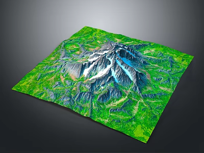3D Topographic Terrain Model With Mountain Green Vegetation And Blue Water 3d model