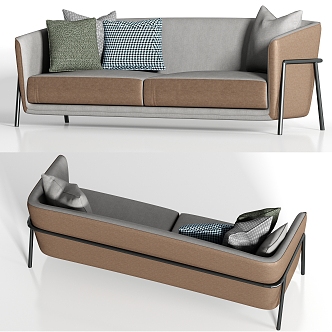 Modern Metallic Leather Double Sofa Pillow Combination 3d model