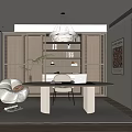 Modern Cream Style Study Desk Bookcase Ornaments Vase Book Single Chair Decorative Cabinet Computer Stool 3d model