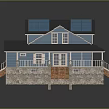Modern House With Blue Solar Panel Roof Stone Base Porches Wooden Stairs And Multiple Windows