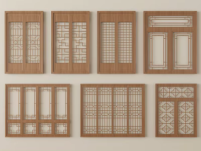 Carved Wooden Window Designs With Traditional Lattice Patterns And Decorative Frames 3d model