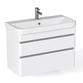 Modern White Wall Mounted Washbasin Vanity With Drawers And Chrome Faucet