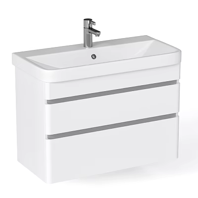 Modern White Wall Mounted Washbasin Vanity With Drawers And Chrome Faucet 3d model