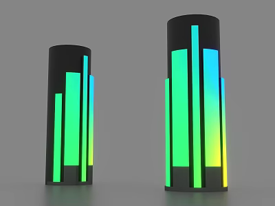 Modern Black Cylindrical Decorative Lamps With Colorful Vertical Light Strips And Green Blue Yellow Gradient 3d model