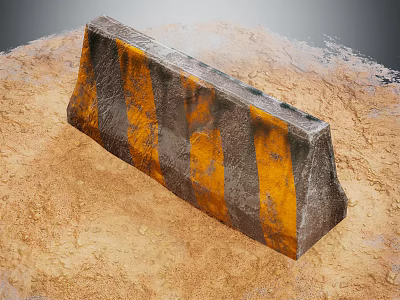 Traffic Barrier With Yellow And Black Stripes On Sandy Ground 3d model