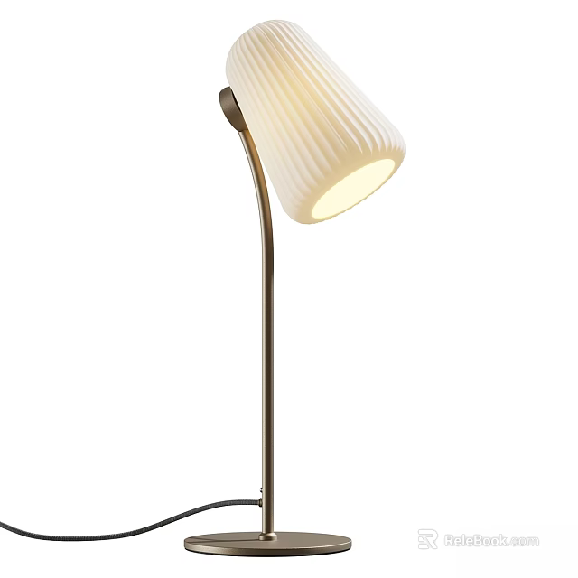 Modern Table Lamp With Curved Metal Stand And Pleated White Shade Emitting Soft Glowing Light 3d model 
