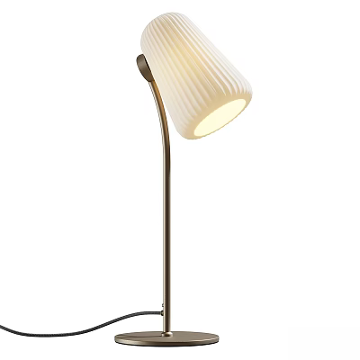 Modern Table Lamp With Curved Metal Stand And Pleated White Shade Emitting Soft Glowing Light 3d model