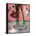 Figure Painting Featuring Female Legs Green Socks Pink High Heels and Pink Ice Cream Cone
