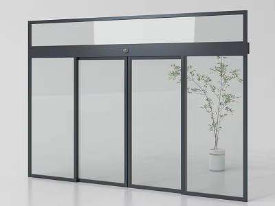 Sliding Door with Glass Panels and Black Frame in Modern Interior with Potted Plant 3d model
