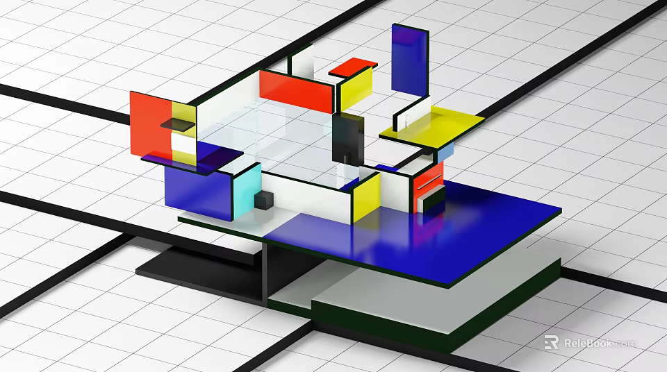 Modern Commercial Equipment Design Featuring Geometric Shapes Vibrant Colors And Modular Glass Structure 3d model 