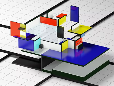 Modern Commercial Equipment Design Featuring Geometric Shapes Vibrant Colors And Modular Glass Structure 3d model