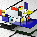 Modern Commercial Equipment Design Featuring Geometric Shapes Vibrant Colors And Modular Glass Structure