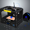 3D Printer Setup With Blue Filament Spool And Printed Blue Object 3d model