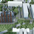 Industrial Factory Aerial View With Tall Structures Green Lawns Trees And Roads