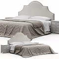 Double Bed With Upholstered Headboard White Pillows Soft Quilt And Wooden Nightstand