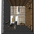 Traditional Chinese Style Specialty Store Interior With Wooden Shelves Brick Wall And Round Pendant Lights