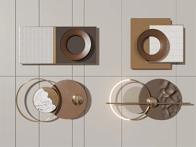Modern Wall Decor With Circular And Square Metal Frames Textured Surfaces Geometric Shapes 3d model