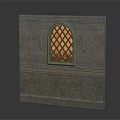 Classical Style Casement Window With Diamond Lattice On Stone Wall Surface 3d model