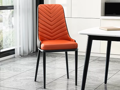 Modern Orange Dining Chair With Chevron Patterned Backrest Leather Seat And Black Legs 3d model