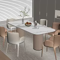 Cream wind dining table and chair combination 3d model