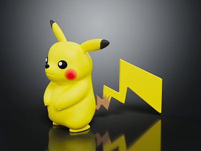 Pikachu Yellow Character Figure With Black Tipped Ears Red Cheeks And Lightning Bolt Tail 3d model