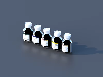 Neatly Arranged Display Shelf With Black Bottles White Caps And Labels 3d model