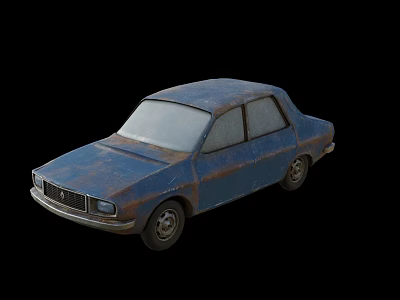 Vintage Rusty Blue Sedan with Weathered Body and Classic Exterior Design 3d model