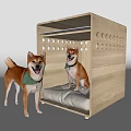 Wooden Dog House With Circular Holes And Soft Cushion For Shiba Inu Dogs