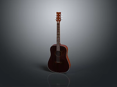Classic Wooden Acoustic Guitar With Brown Body For Household Use 3d model