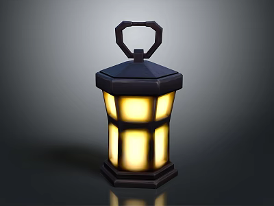 Stylish Modern Lantern Furniture With Black Frame Circular Handle And Yellow Light 3d model