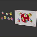 Colorful Decorative Paper Flowers On White Card With Pink Yellow Red Petals And Reflections