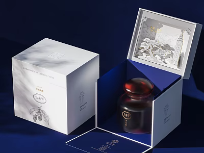 Decorative Ornament Set with Open White Gift Box and Dark Bottle for Home Decoration 3d model