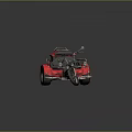 Striking Red Three Wheeled Motorcycle with Sidecar Black Seats and Metal Frame