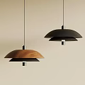Modern Minimalist Pendant Lights With Wooden And Black Layered Design Hanging On Neutral Wall