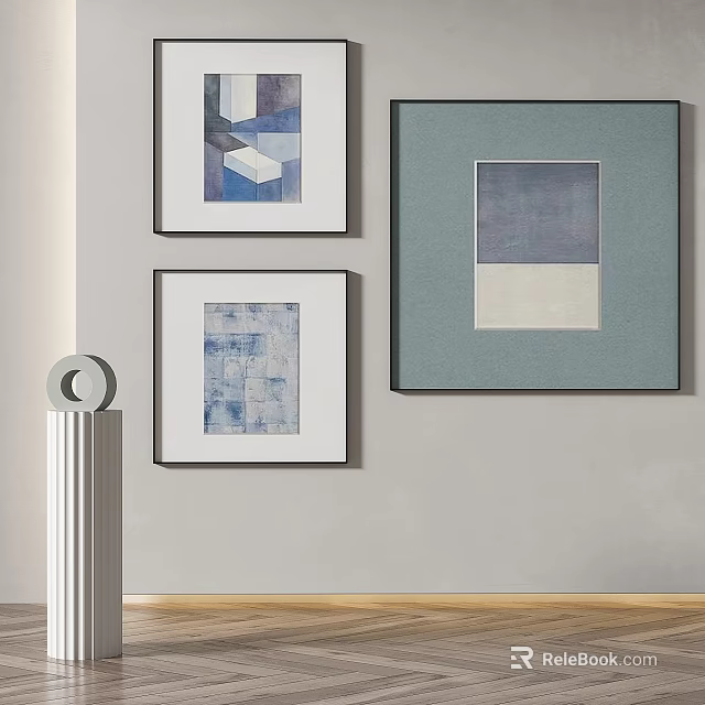 Modern Wall Decor Featuring Geometric Blue Purple Artwork And Decorative Column 3d model