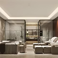 Serene SPA Sauna Interior Design With Wooden Furnishings Massage Beds And Soft Lighting