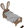 Adorable Bunny Ears Kids Bed With Beige Frame Round Decor And White Sheets